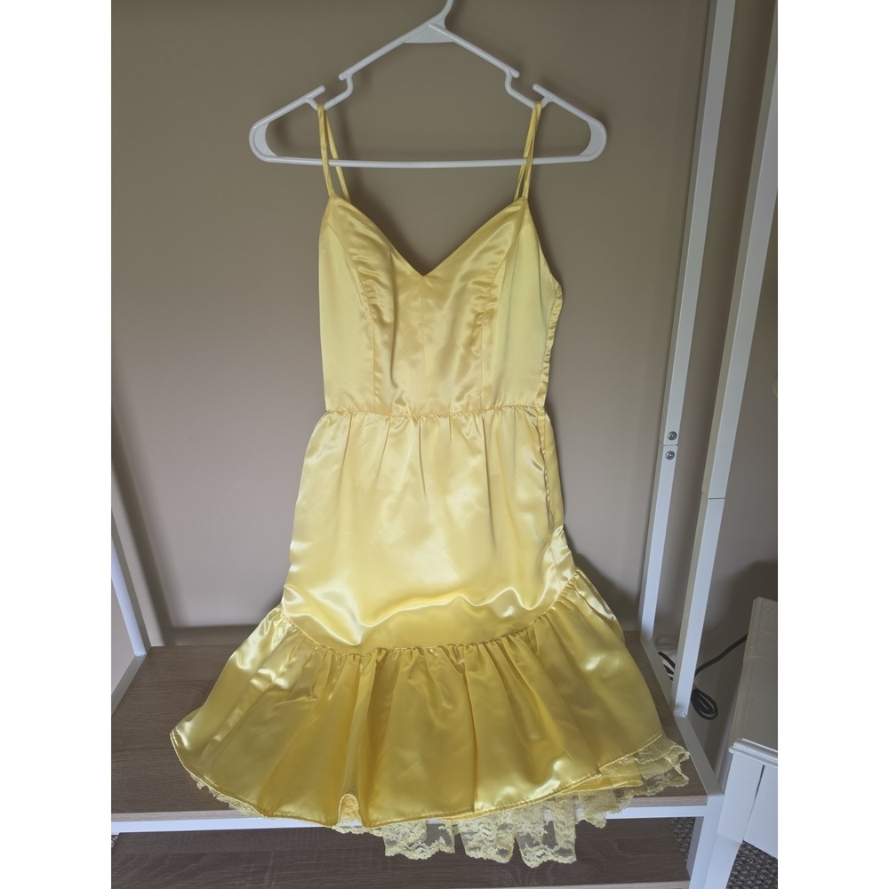 Vintage An Original by Hazel Hammer 80's Prom Satin & Lace Yellow Dress- S - Picture 10 of 12